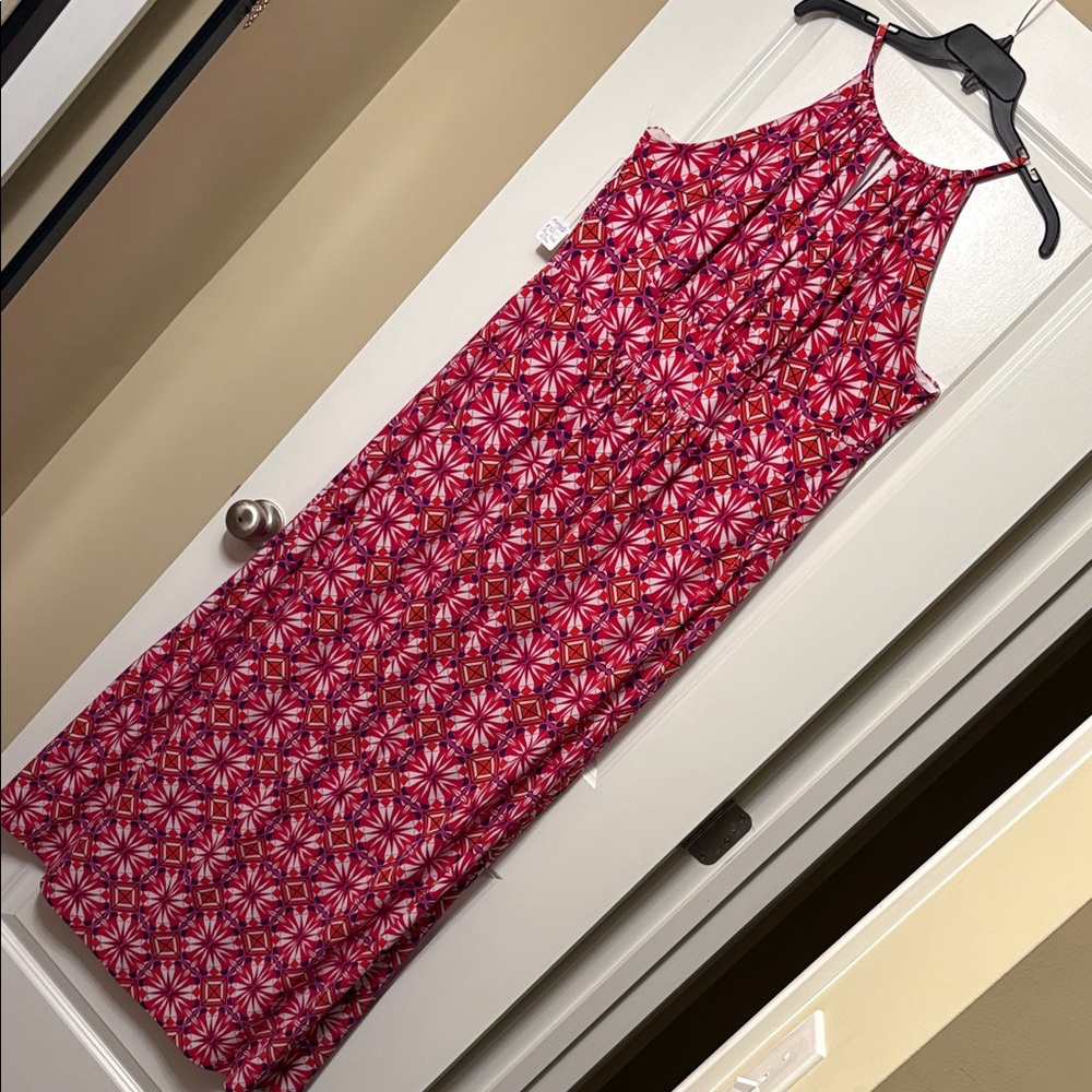 Plus Cato Woman Pink, Red and Purple Geometric Print Maxi Dress